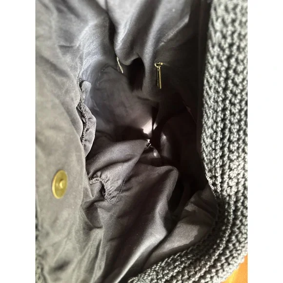 The Sak Vintage Crochet Sayulita Drawstring Backpack Bohemian Black Brown - Picture 11 of 13